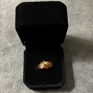 Gold Tone Red Accent Dome Ring - Women's Fashion Jewelry
